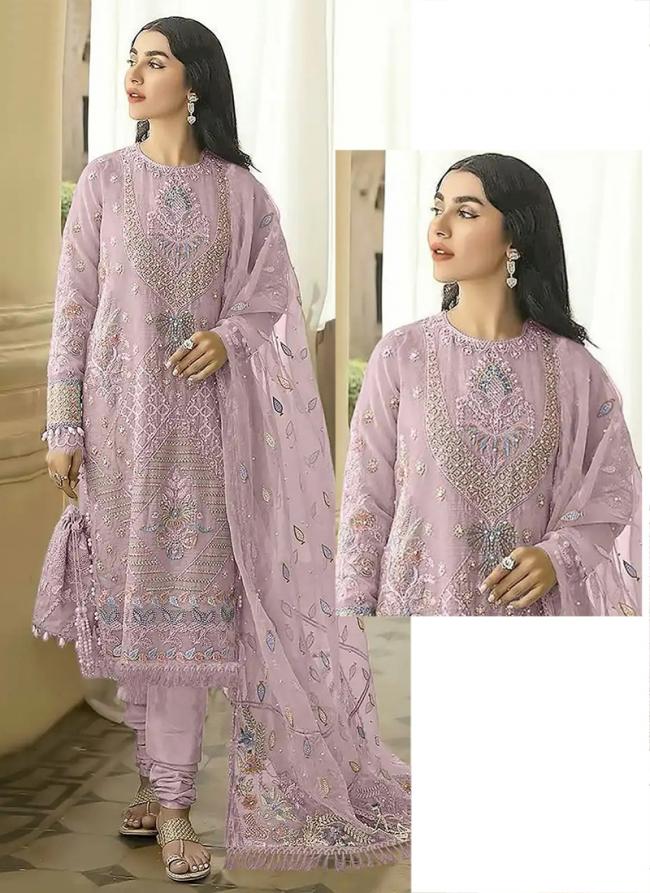 Faux Georgette Lilac Eid Wear Embroidery Work Pakistani Suit